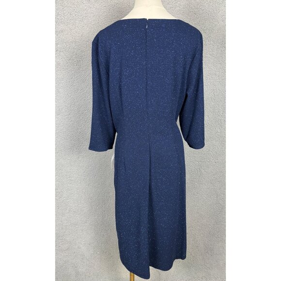 SLNY Plus Size Women's Glitter Asymmetric Neckline Ruched Dress 20W Blue NWT's - Picture 5 of 8